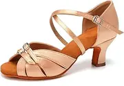 [HOBTEC] Women's Comfort Mesh Peep Toe Salsa Tango Ballroom Latin Modern Dance Shoes Wedding Party Sandals