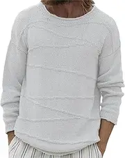 [Gsywaipei] Mens Crewneck Basic Knit Sweater Slim Fit Lightweight Knits Pullover Solid Color Long Sleeve Male Knitted Sweaters, White, Large