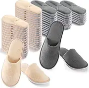 24 Pairs Spa Slippers, Indoor Non Slip Disposable Slippers for Guests Bulk Coral Fleece Closed Toe Hotel Slippers for Men Women Home Bedroom Travel Leisure, 2 Colors, ['Beige', 'Gray'], One Size
