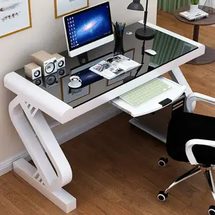 【尺寸可定制】電腦桌臺式家用帶鍵盤託辦公桌臥室簡約書桌鋼化玻璃書桌經濟型 拍賣