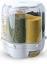 Grain Dispenser, 11 Qt Rotating Storage Container, 6-Compartment Dry Food Dispenser with Measuring Cup for Kitchen Small Grains, Beans, Rice (11Qt) White 11QT