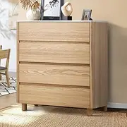 Oikiture 4 Chest of Drawers Dresser Tallboy Storage Cabinet Marble Top Natural