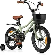 Costway 36 cm & 40 cm & 46 cm Kid’s Bike with Training Wheels, Adjustable Handlebar & Seat, Handbrake & Coaster Brake, Front Basket, 95% Pre-Assembled Bicycle for Boys and Girls