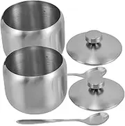 Ciieeo 2pcs Multi-use Round Salt Sugar Spice Containers Stainless Steel Condiment Jars with Lids for Kitchen Counter Or Dining Table