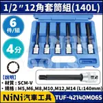 【NINI汽車工具】TUF-42140M06S 6件 4分 12角套筒組(140L) | 1/2" 十二角 12角 套筒