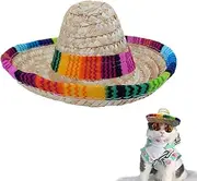 Bettli Dog Sombrero Hat, Cat Mexican Hats Mini Straw with Multicolor TrimSombrero Party Hats for Small Pets/Puppy/Cat