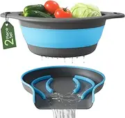 Gevoli Large Collapsible Colander with Self-Draining Base Set - Plastic Side Drain Food Strainer for Edge of Kitchen Sink, Blue (2 Piece Set)