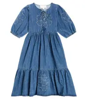 [Petite Amalie] Petite Amalie Patchwork cotton chambray dress Y 4 blue