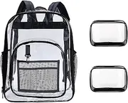 [PeaceMarsing] Transparent Backpack, Transparent Waterproof School Bag, PVC Plastic School Bag, Transparent and Durable, Suitable for School, Work, Travel, Sports, Black, Transparent, 33 x 42 x 17