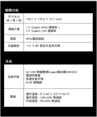 Mercusys水星網路 MR30G AC1200 Gigabit 雙頻 WiFi 無線網路路由器( (8.3折)