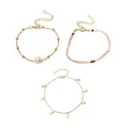 3pcs Pink Star Anklet Set Five-Pointed Star Foot Chain Fringe Jewelry Women