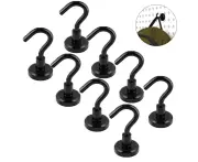 8pcs Magnetic Hooks Heavy Duty, Strong Magnet with Hook for Fridge, Super Neodymium for Hanging, Magnetic Hanger - Black