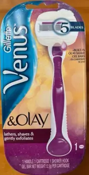 GILLETTE VENUS 5 BLADE WITH OLAY SHAVE BUILT-IN OLAY GEL BARS+SUGARBERRY SCENT