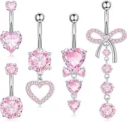 [Zankulas] Dangle Belly Button Rings Piercing Jewelry for Women Surgical Stainless Steel Dangling Belly Ring Pack with Heart Bow Elements 14g