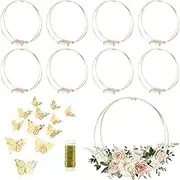 8 Pack 18 Inches Metal Double Floral Hoop Centerpieces with Stand and 38-Yard Paddle Wire Craft Centerpiece Table Decorations Wedding/Baptism/Party/Centerpiece DIY Metal Ring Table Décor, Gold