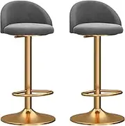 Luxury Barstool Bar Stools Set of 2, Mechanical Swivel Adjustable Chair, Velvet Curved Backrest & Gold Base with Footrest, Breakfast Kitchen Barstools(Color:Gray) Decoration