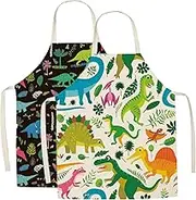 Children's Aprons, 2pcs Dinosaur Printed Polyester Kids Apron, Stain Resistant Paint Apron, Child Chef Aprons, Kids Aprons for Cooking Baking Painting