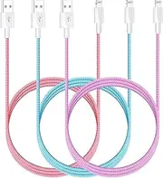 iPhone Charger 10ft Lightning Cable 3Pack Colorful Wire Long Cute Nylon Braided Apple MFi Certified USB Fast Charging Cord for iPhone s 14 13 12 11 Pro Max Mini Xs Xr SE X 8 7 6 5 Plus