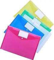 NASHRIO A4 Popper Wallets, Set of 5 Assorted Colours, Clear Plastic for Document Storage and Office Organisation (5 Pack)