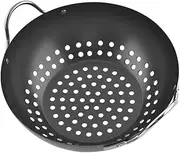 HANABASS Professional Non-Stick Grill Wok Multi-Function Wear-Resistant Draining Basket Dual Handles for Convenient BBQ Cooking and Outdoor Grilling for Vegetables and Meat