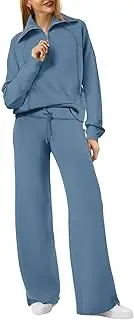 [Placitiume] Women’s Matching 2 Piece Sweatsuit - Oversized Long Sleeve Sweatshirt & Sweatpants Lounge Set (blue-gray,M,S,Regular,Regular), blue-gray, S