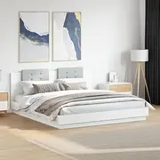 White King Size Bed Frame with Headboard | 183x203 cm | Engineered Wood & Fabric - Modern Platform with Plywood Slats, Foam Head Cushion | Sturdy & Comfortable Support | Assembly Required