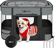 Siedihit Dog Cat Playpen28/31/35in, Pet Puppy Portable Pens for Outdoor Travel Crate, Indoor After Surgery Use, Foldable Dog Kennel Tent for Rabbit or Small Animals and Tent Stakes(Dark Grey, Middle)