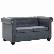 2 Seater Artificial Leather Studded Lounge Couch Seat Chair Sofa Suite - Grey