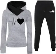 [YongXinMY] Women's Tracksuit Set Heart 3D Printed Hoodies and Joggers Set Two Piece Set Streetwear Hooded Sports Set