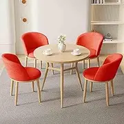 HOLGVE Office Reception Room Club Table, Small Round Table Simple Negotiation Table and Chair Set，Kitchen Dining Table Set for 4, Simple Save Space(Red)