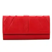 Women's Leather RFID Flap Long Wallet Clutch Organizer- Red
