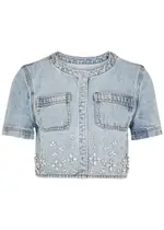 Self-portrait Crystal-embellished Cropped Denim top - 10 (UK10 / S) 10 (UK10 / S)