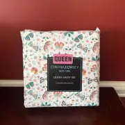 Cynthia Rowley Queen Sheet Set Spring Butterflies Dragonflies Floral-NWT