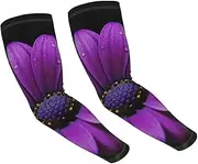 [FHEDVBN] Purple Daisy Arm Sleeves Compression Arm Covers for Men Women Outdoor Sun Sleeves Cooling Sports Sleeve, Black