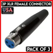XLR Female Connector 3 PIN Microphone Jack MIC Speaker Audio Adapter Black 3PCS
