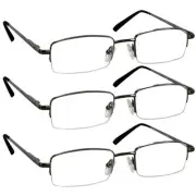 9509 Reading Glasses 1/3 PK, Men and Women +1.00-4.00 09h-3 Gunmetal 2.0 x