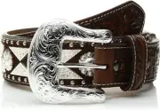 Ariat Western Mens Belt Leather Diamond Concho Calf Hair Studs Tan A1023808