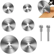 KEWAYO 6Pcs Rotary Drill Saw Blades, HSS Circular Wood Cutting Saw Blade Discs, with 2 Extension Rod Cutting Wheel Disk Kit for Dremel Rotary Tool Mandrel