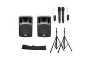E-Lektron JAD-30Q 2X12" inch Karaoke Set 1600W Powered Bluetooth TWS Speakers 2 UHF Microphones Stands