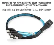 LOT SET OF TWO CUSTOM SFF8087 TO 4xSATA HBA/RAID CABLES 0.5M 21 INCH w/BRACKETS