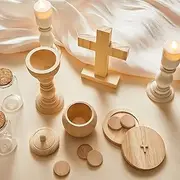 Sliner Catholic Gifts for Kids Mass Kit Wooden Mass Play Set My First Communion Gift Catholic Toys Set Baby Holy Baptism Gifts for Children Priest Churches Birthday Easter Party Decor(Simple Color)