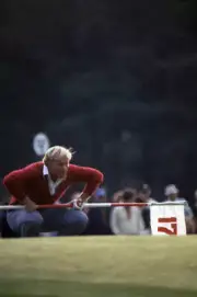 Jack Nicklaus reads the No 17 green during Saturday play at - 1972 Old Photo