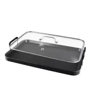 2 Burner Griddle Pan with Glass Lid,Stove Top Flat Griddle Griddle with Lid