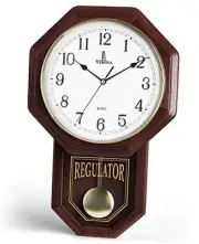 Pendulum Wall Clock - Real Wood Regulator Clock - Schoolhouse Design - Quiet,