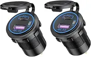Hoembpn 2pcs Motorcycle Car Charger USB/QC3.0+PD/Type C Waterproof 12V/24V Charger with LED and Switch for Car Boat Mountain Bike (Blue)