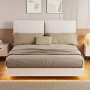 Levede Floating Double Bed Frame with Headboard,Mattress Foundation with Steel Slats Support, Storage Space, Noise Free,Rust-Resistant, Sturdy Central Support Beams
