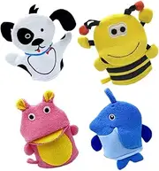 FOMIYES Bath Mitt Kids Bath Sponge 4pcs Cute Animal Bath Gloves Shower Washcloths Bath Towel Kids Body Soft Scrub for Toddler Children Bath and Shower Toddler Bath Sponge