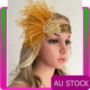 1920s Headband Feather Gold Bridal Great Gatsby 20s Flapper Headpiece Gangster