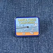 Santa Cruz Pin - California Surfing Beach Pier Rubber Backing Cast Iron Enamel