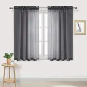 Sheer Curtains Semi Transparent Voile Rod 42"W x 45"L (Pack of 2) Dark Grey